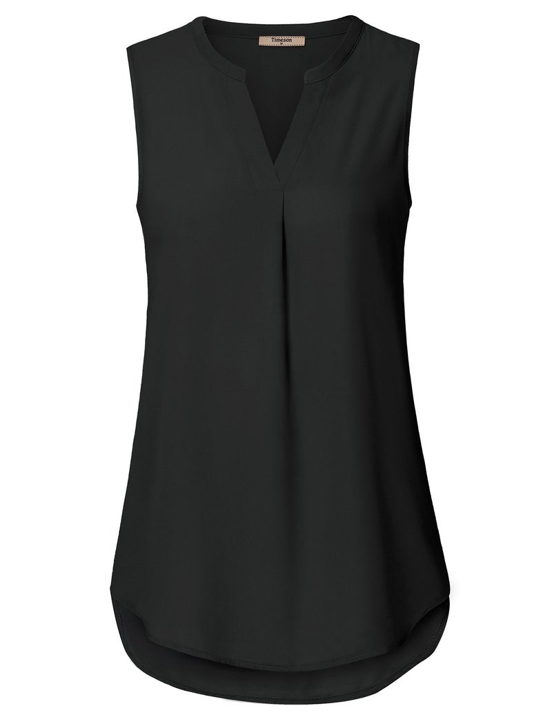 Timeson Women's Chiffon Sleeveless V-Neck Top, Black Casual Summer Office Tunic & Blouse - Image 4